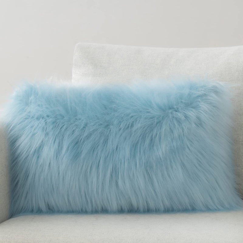 Phantoscope Faux Fur Solid Decorative Pillow Cover Fluffy Throw Pillow Mongolian Luxury Fuzzy Pillow Case Cushion Cover for Bedroom and Couch,Light Blue 12 x 20 Inches - Image 1